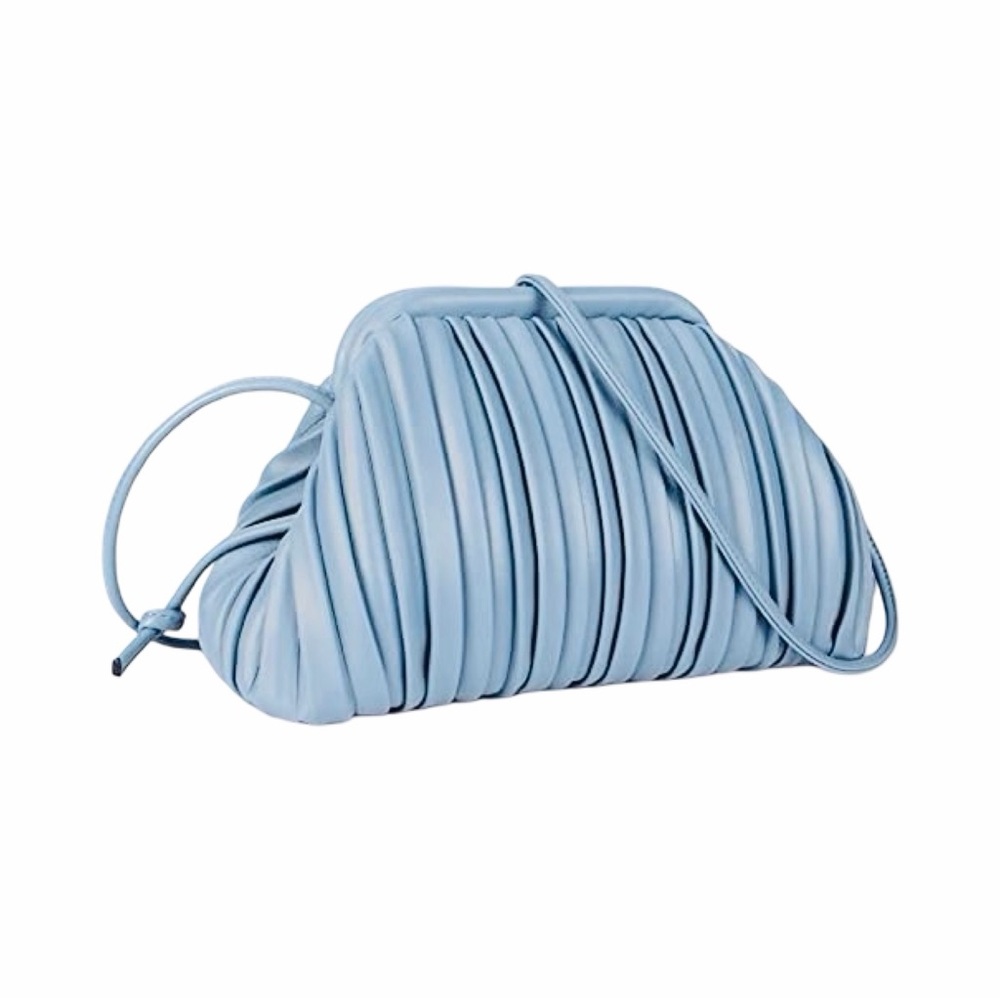 Sky Blue Pleated Crossbody Clutch